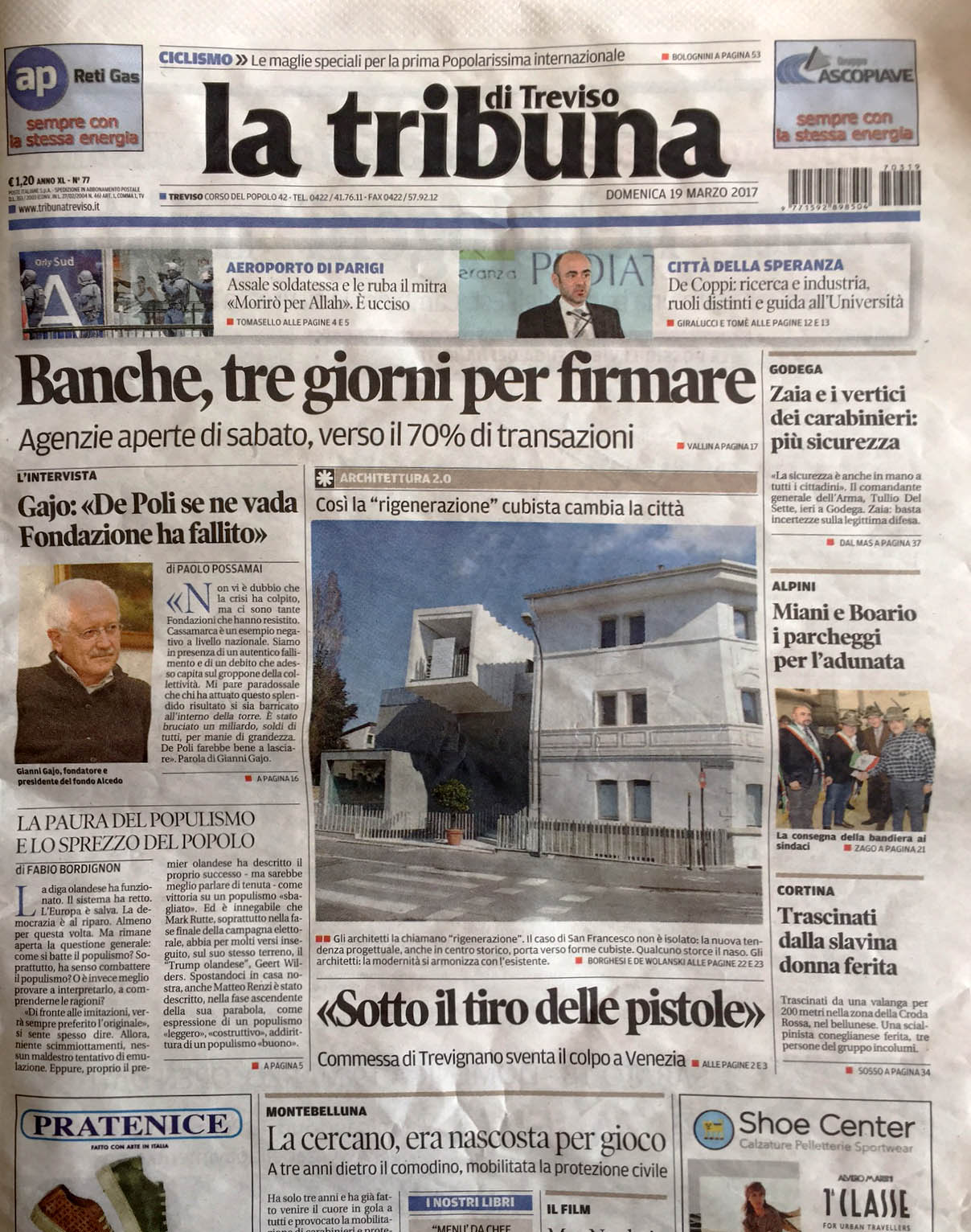 La tribuna di Treviso: prima pagina - articolo sul Residence di Corrado Zamuner di Veneta Tetti